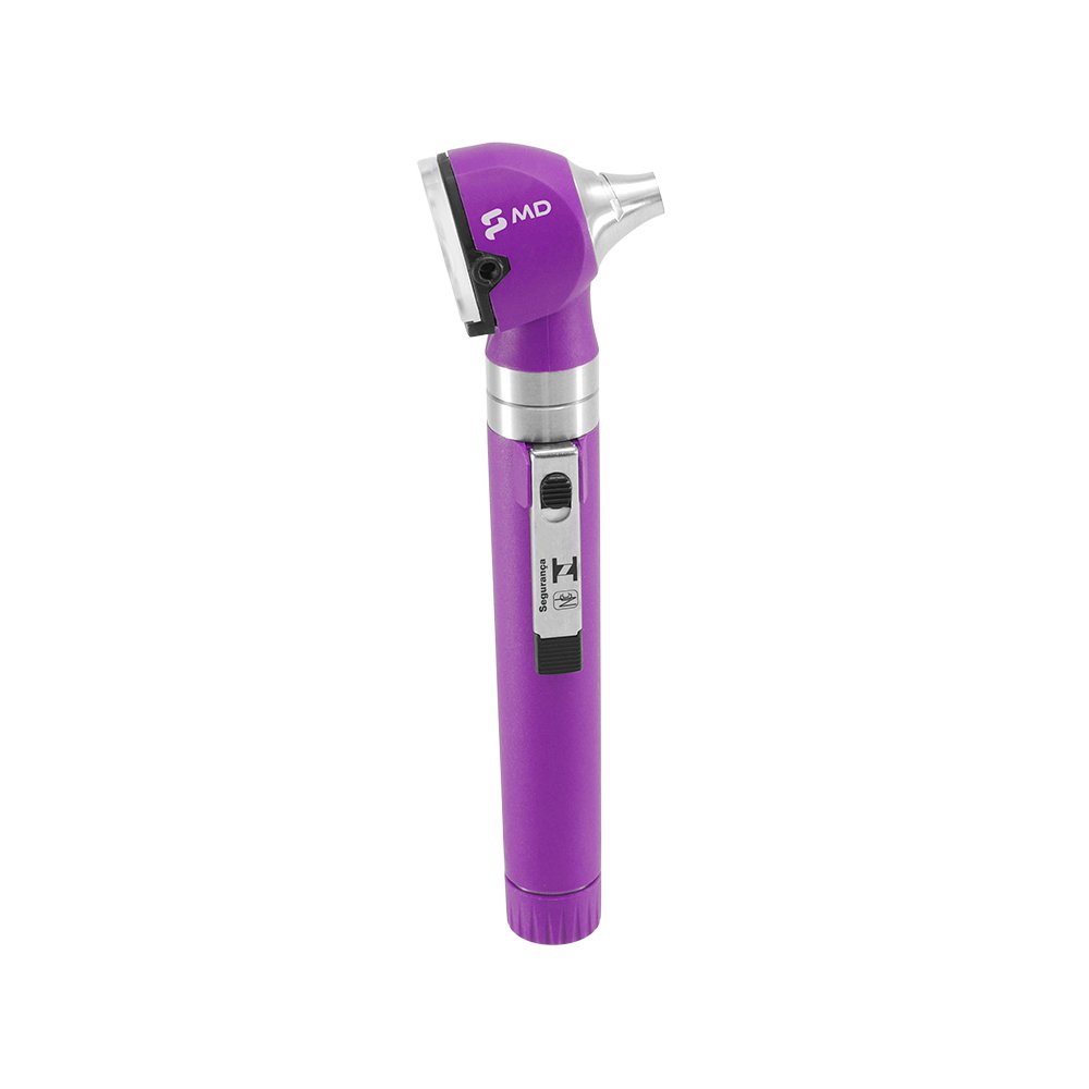 Otoscópio MD Omni 2.5V LED Fibra Óptica Roxo com Estojo Macio