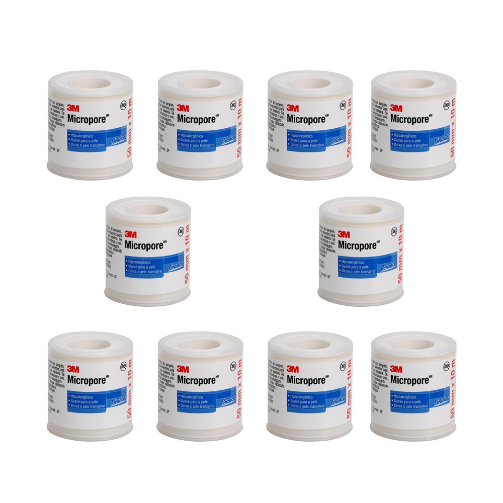 Kit 10 Fitas Micropore 1530 3M 5cm x10m Branco