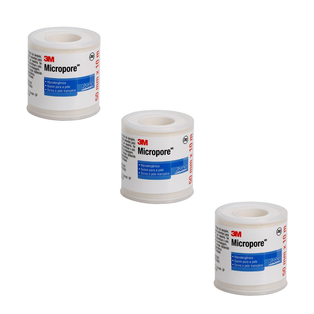 Kit 3 Fitas Micropore 1530 3M 5cm x10m Branco