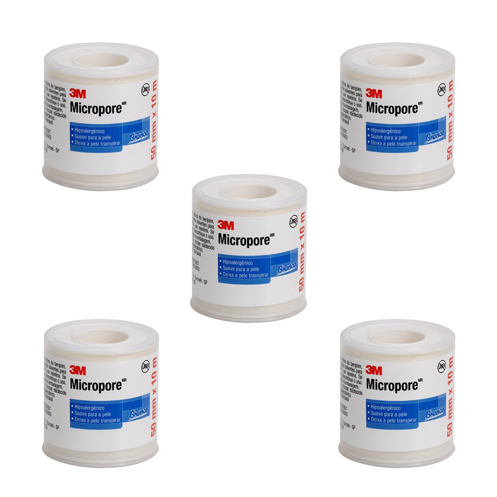 Kit 5 Fitas Micropore 1530 3M 5cm x10m Branco