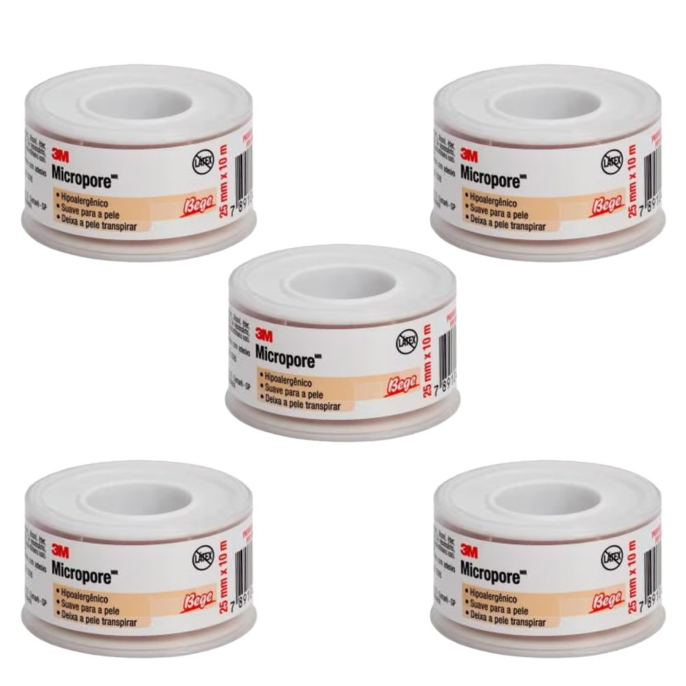 Kit 5 Fitas Micropore 1533 3M 2,5cm x10m Bege