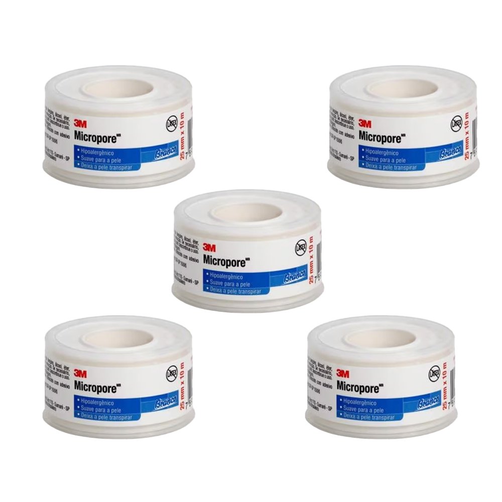 Kit 5 Fitas Micropore 1530 3M 2,5cm x10m Branco