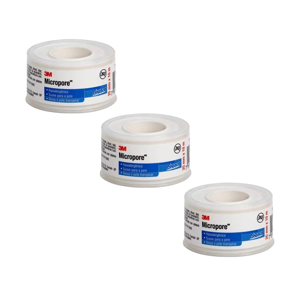 Kit 3 Fitas Micropore 1530 3M 2,5cm x10m Branco